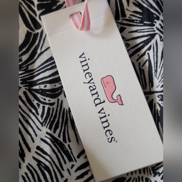 NWT Vineyard Vines Linear Palms Tunic Dress 100% Linen Black White Tassel Tie LG - Picture 15 of 16